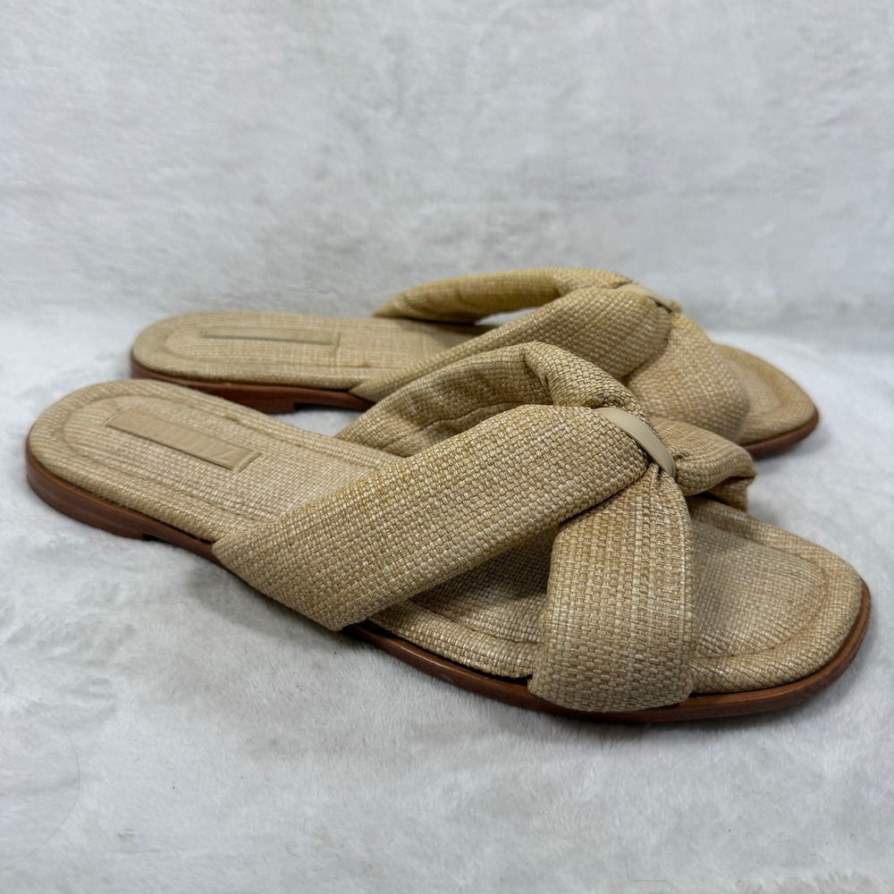 Schutz Fairy Casual Woven Raffia Padded Slide Sandals Beige Square Toe 9.5B